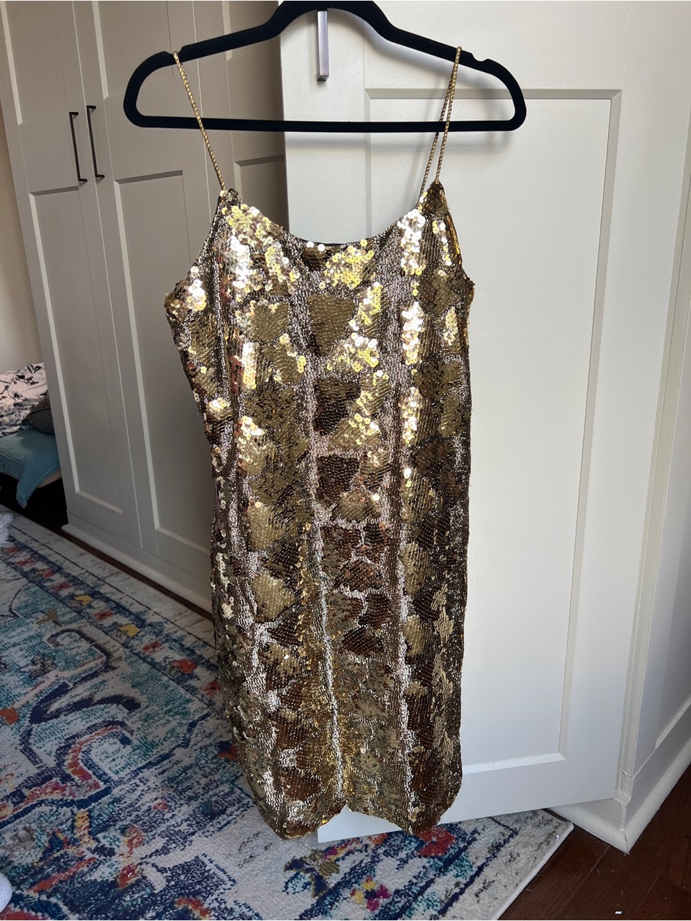 Vintage 80s Karen Lucas for Niki Gold Sequin Chain Strap Mini Dress - 14